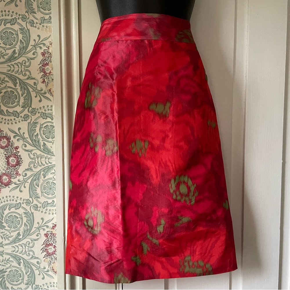 J CREW Red Abstract Floral Skirt